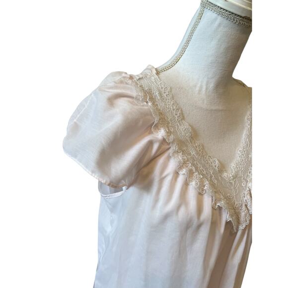 Vintage 60s 70s Pink Lace Trim Cap Sleeve Midi Nightgown - Picture 3 of 5